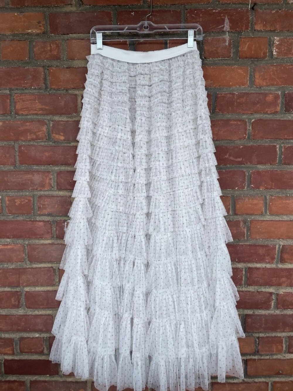 Free People Return Of The Ruffle Maxi Slip Skirt Pin Dot Ivory Combo XS NEW